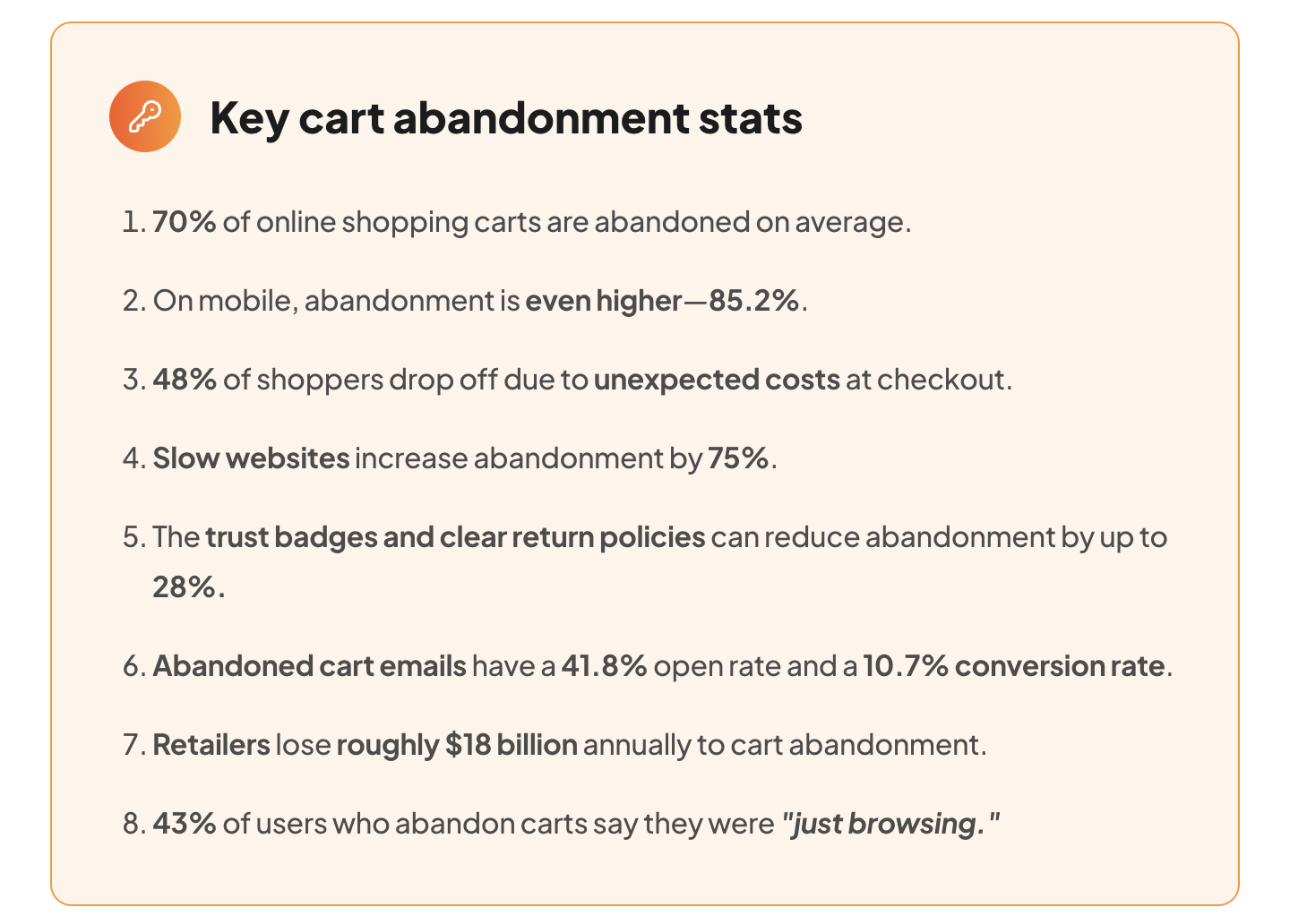 key cart abandonment stats from cropink