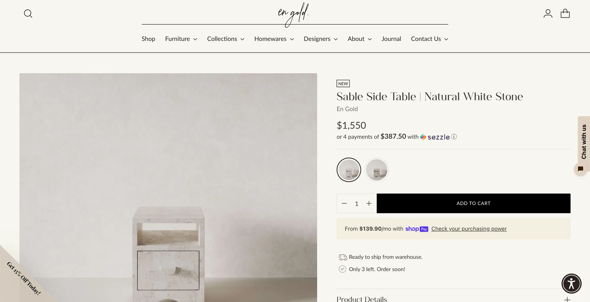 En Gold "only 3 left" product page