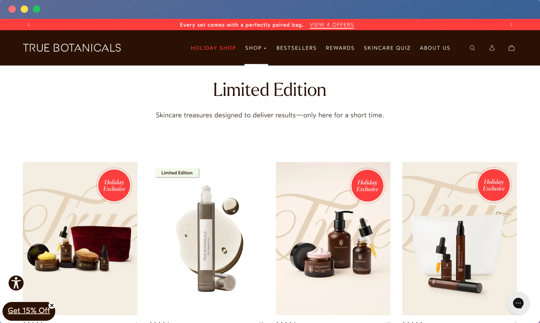 True Botanicals limited edition website page screenshot